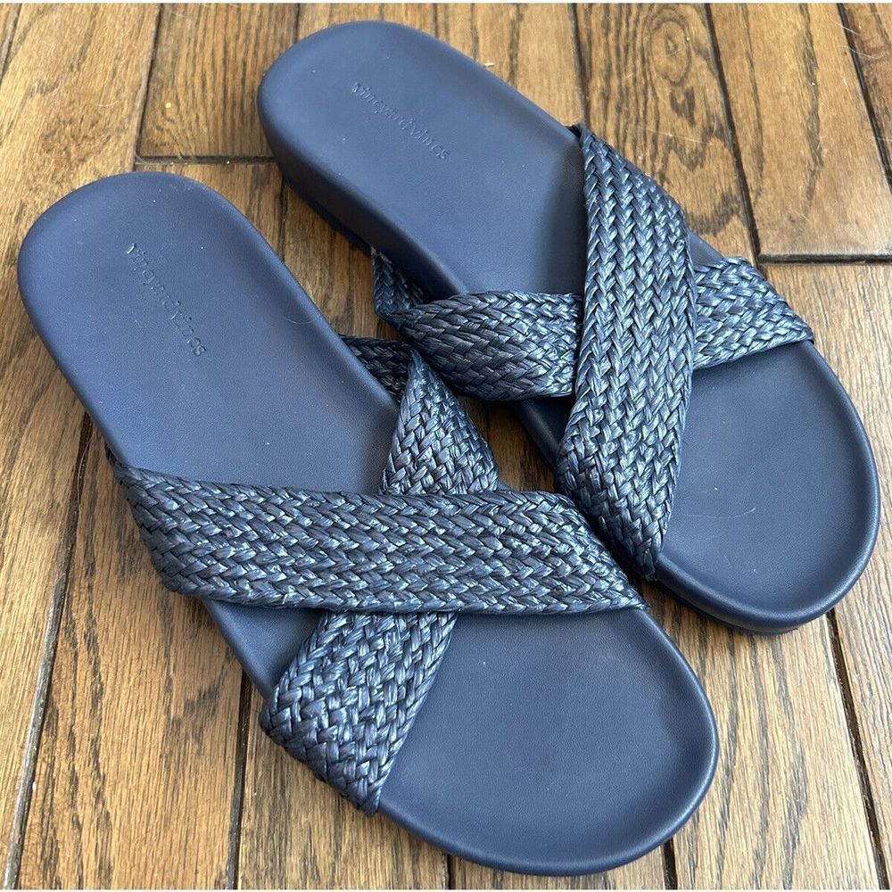 VINEYARD VINES SANDALS, Blue Jute Strap Pool Side Slides,  Women's 8.5-9